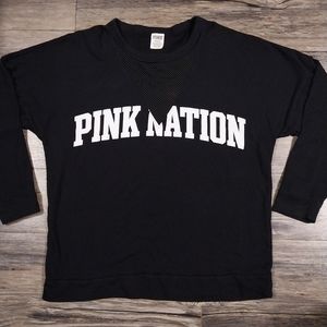 Pink Victoria's Secret Campus Crew Mesh Logo Sweatshirt Size L Womens Black Top